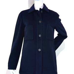 JIL SANDER 100% Cashmere Navy Blue Collared Over Shirt Jacket Size: 36 (US6)